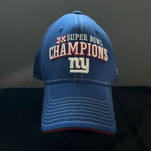 NEW YORK GIANTS 3x Three Time Super Bowl Champions Hat - Reebok Blue White Red